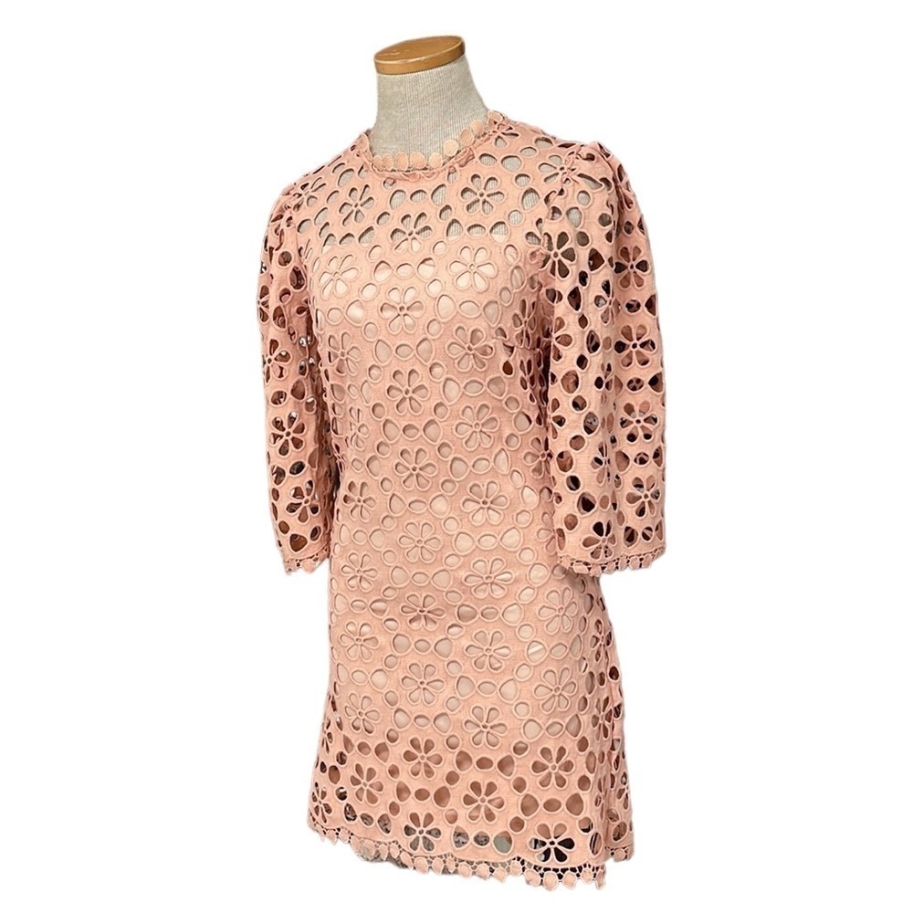 Just Me Lattice Dress NWT Long Sleeve Cut Out Floral Midi Pink Size Small S
